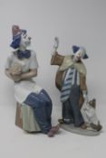 Two large Nao figures - Clown seated with flowers and clown with begging dog CONDITION