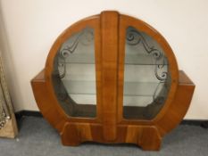 A walnut Art Deco display cabinet