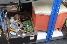 A box of assorted china, brass ware,