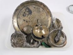 A box containing a quantity of scrap silver including circular card tray,