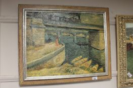 An Artagraph edition : figure by a canal, framed.