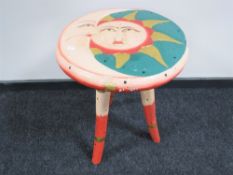 A painted pine three legged occasional table