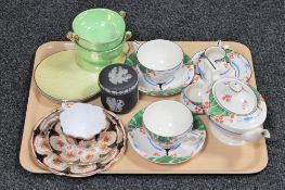 A Crown Ducal eight piece china set, Wedgwood black china box,