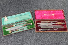 Two cased carving sets