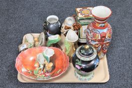A tray of Japanese Kutani vase, Royal Winton lustre bowl,