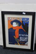A framed French Ambassadeurs poster,