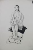 John Armstrong : Study of a female nude sitting on a chair, pen and ink, 56 cm x 38 cm,