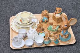 A tray of Pendelfin figures, Royal Doulton baby china,