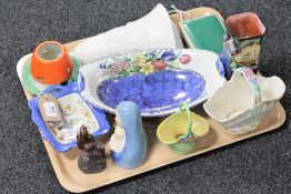 A tray of Spode china wall pocket, Maling dish, Carlton basket,