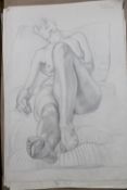 John Armstrong : Nude study of a nude female reclining on a bed, pencil, signed, dated Nov '47,