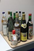 A tray of seventeen assorted bottles of wines and spirits - Victory gin, Christopher's sherry,