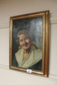 Twentieth century school : portrait of lady, oil on canvas, 25 cm x 38 cm, framed.