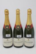 Three bottles of Bollinger Special Cuvee Brut Champagne, each 75 cl.