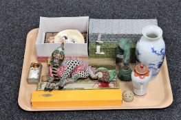 A tray of Oriental fans, boxed Great wall of china scent bottles,