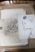 John Armstrong : Study of a female nude sitting on a high stool, charcoal, 38 cm x 28 cm,
