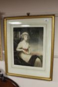 A nineteenth century gilt framed mezzotint - lady seated, 32 cm x 41 cm, framed.