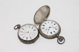 A silver Waltham pocket watch Birmingham 1906, together with a further silver pocket watch by L.W.