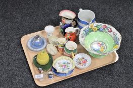 A tray of T G Green milk jug, assorted character jugs, Belleek dishes,