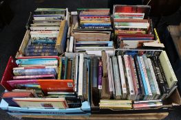 A pallet containing five boxes of hardback books, Encyclopaedia, reference, children's annuals,