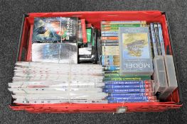 A crate containing railway videos and DVD's, graphic novels, ebooks Batman,