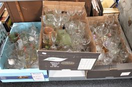 Three boxes of assorted glass ware