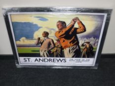 A framed railway advertising picture, St.
