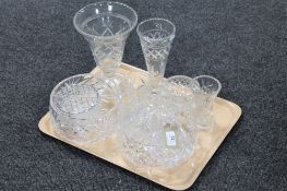 A tray of glass and crystal, fruit bowls, rose bowls,