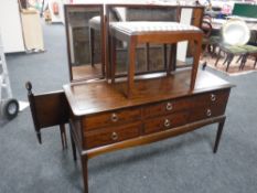 A Stag Minstrel six drawer dressing table with triple mirror and stool and 5' headboard