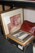 Two framed Russell Flint prints together with another, a box containing pictures,
