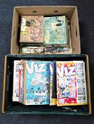 A crate containing approximately 140 Viz comics together with a box containing approximately 22