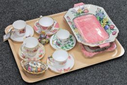 A tray of Maling Springtime shallow dish together with a Maling Peony rose trinket tray,