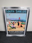 A framed railway advertising picture,