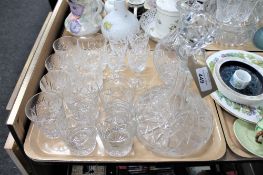 A tray of crystal ships decanter and one other crystal glasses etc