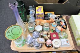 A tray of Victorian hand painted vase, Royal Worcester egg coddlers, china dolly tops, Goss pieces,