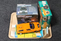 A tray containing a boxed Grandstand Astrowars electronic game,