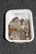 A tub of pre-decimal British coins and foreign coins