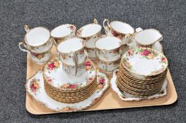 A tray of forty-one piece Royal Albert Old Country Roses tea service together with a boxed Royal