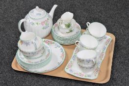 A tray of twenty five pieces of Royal Worcester English garden tea china together with Royal Albert