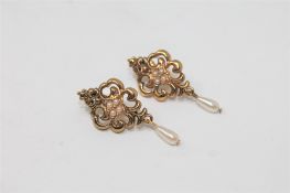 A pair of 9ct gold Victorian style pearl drop earrings.