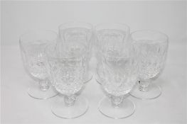 A set of six Waterford Crystal wine glasses, height 13 cm.