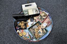 A large quantity of costume jewellery, brooches, Thai bracelet, miniature panels, Art Deco clips,
