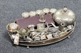 A quantity of plated wares, gallery tray,