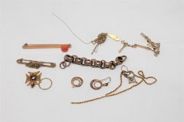A collection of yellow metal jewellery, some parts indistinctly stamped, most un-marked, 22.