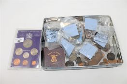 A collection of George III and later coins including Royal Silver Wedding coin group in case,