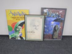 Two framed Cirque du Soleil posters together with a National Portrait gallery framed poster