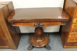 A William IV mahogany card table on pedestal support