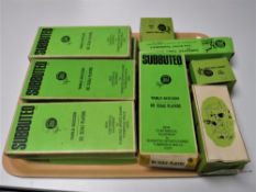 Eight boxed vintage Subbuteo teams together with two Subbuteo table goal keepers,