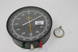 A vintage Junghans stop clock together with a pocket watch 'Satisfaction'.