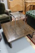 A bamboo oriental style coffee table and a glass topped lamp table