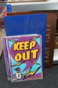 A box of assorted signs - fire exit,